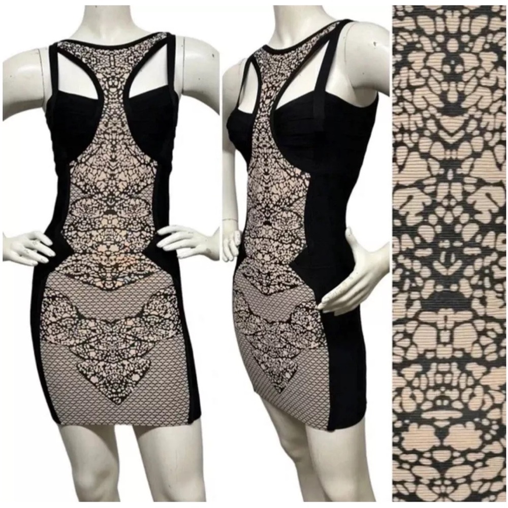 BEBE Bodycon Taupe Black Midi Dress Bandage L
NWT!